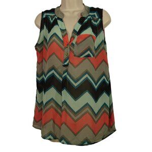 Rue21 Chevron Print Sleeveless Blouse Women Size XL Multicolor Sheer